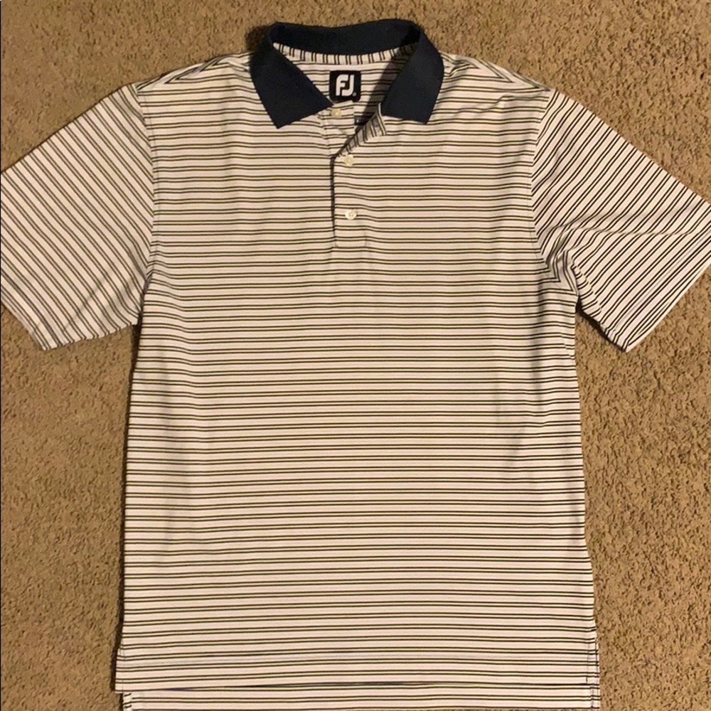 FootJoy Mens Golf Shirt Navy Blue and White
